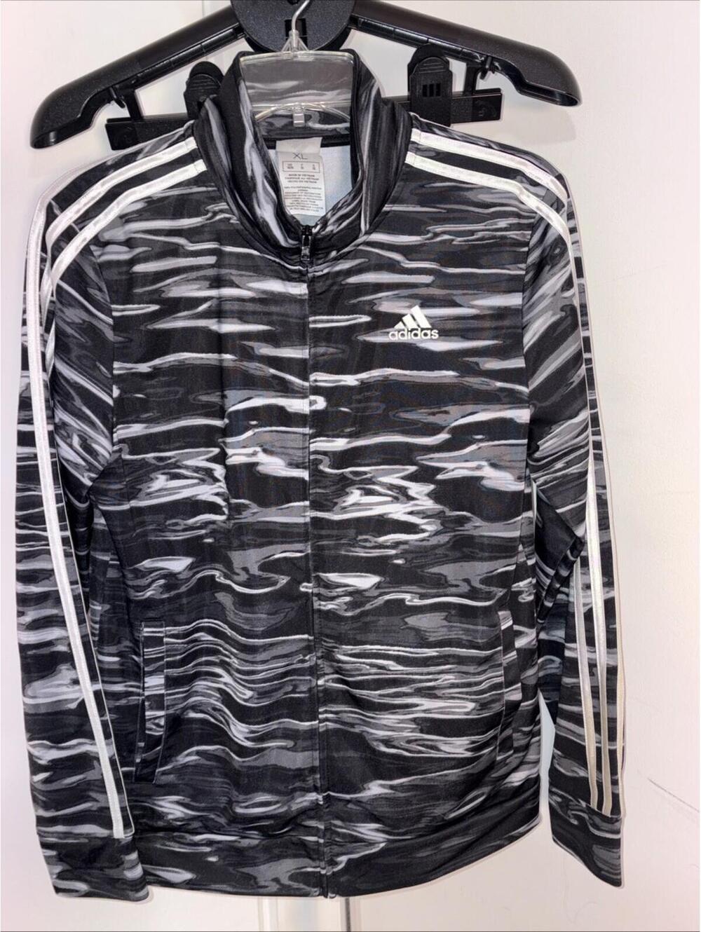 Adidas Big Boy's Black Print Tricot Full Zip Track Jacket Size XL NWOT